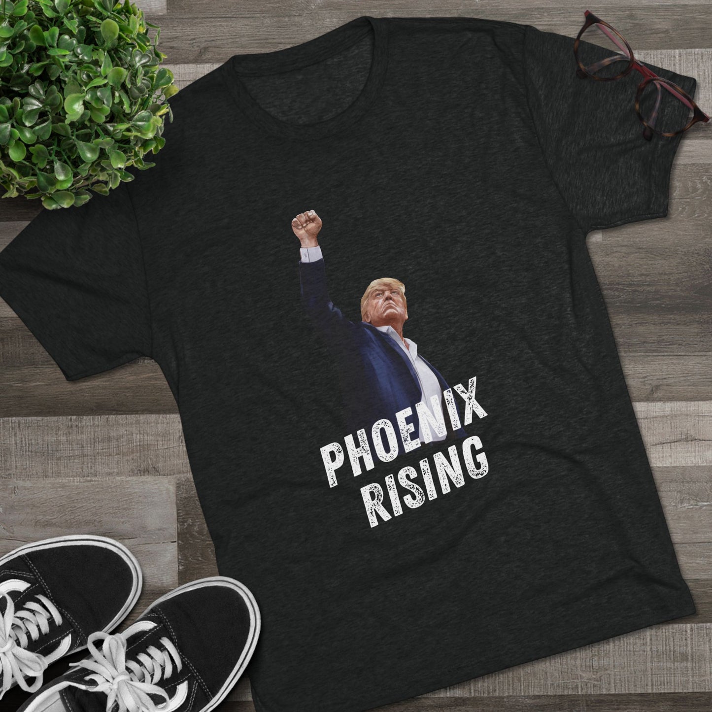 Donald Trump Shirt, Trump Shot Shirt, Trump Assassination Shirt, Trump 2024 T-Shirt, Unisex Tri-Blend Crew Tee, Phoenix Rising, Trump Rising