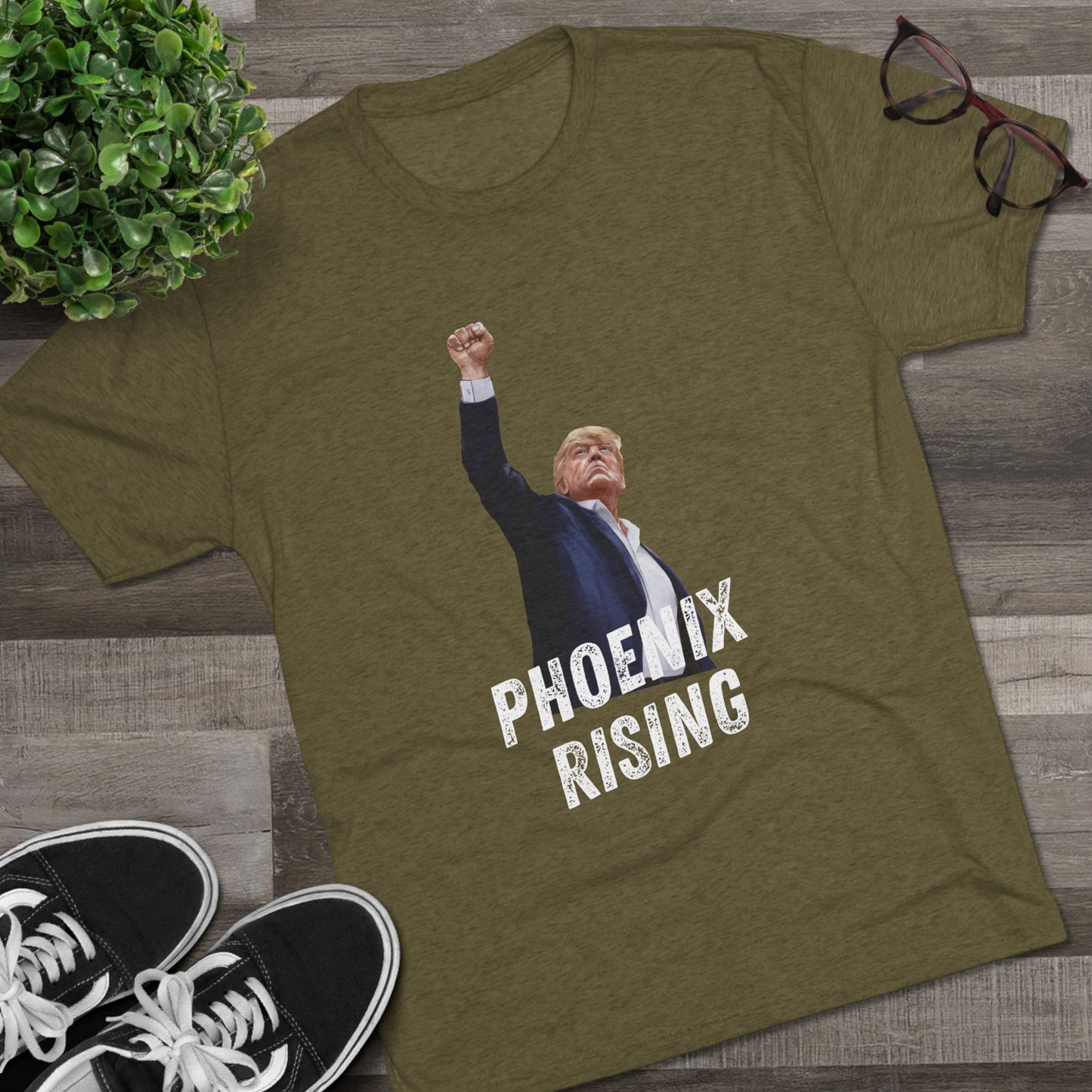 Donald Trump Shirt, Trump Shot Shirt, Trump Assassination Shirt, Trump 2024 T-Shirt, Unisex Tri-Blend Crew Tee, Phoenix Rising, Trump Rising