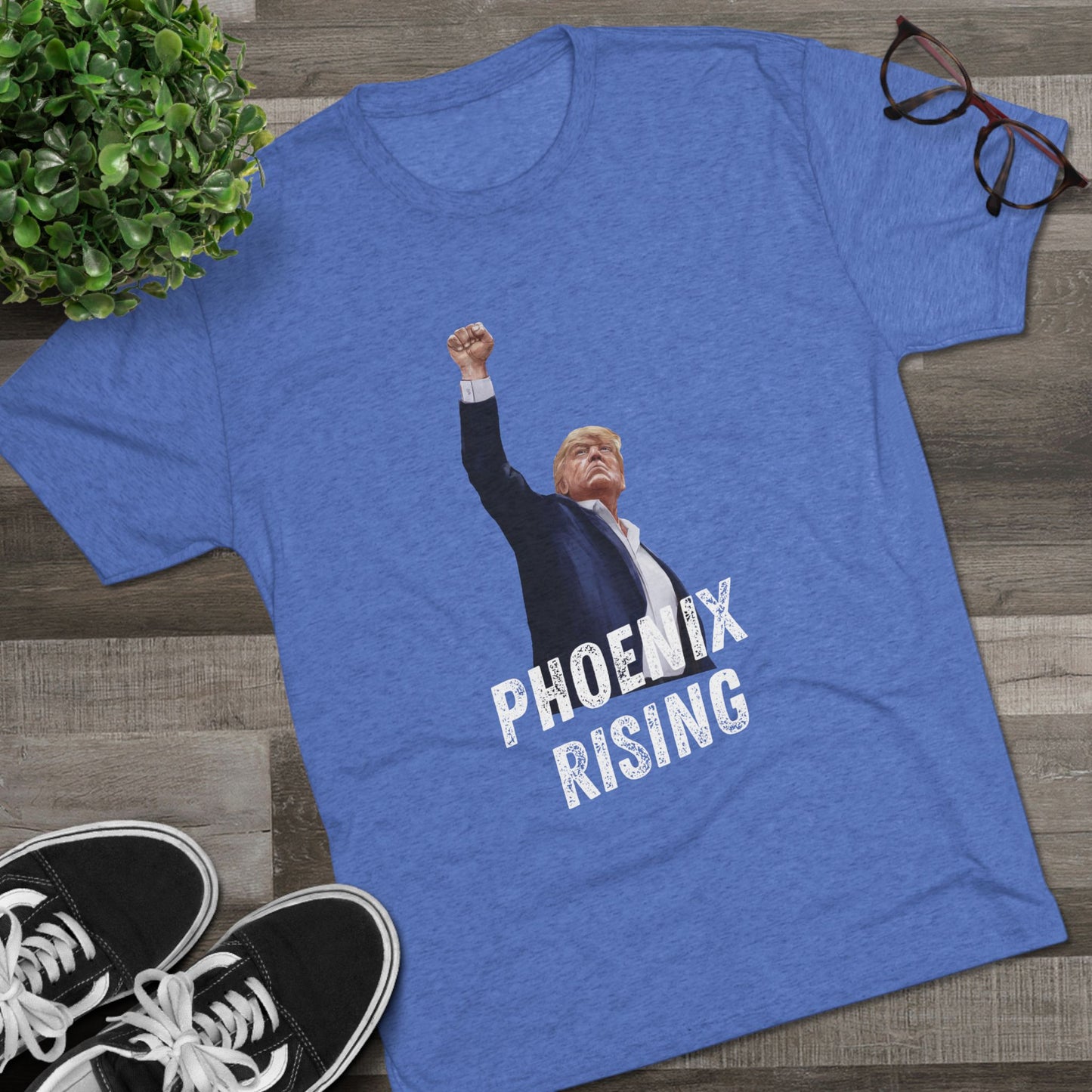 Donald Trump Shirt, Trump Shot Shirt, Trump Assassination Shirt, Trump 2024 T-Shirt, Unisex Tri-Blend Crew Tee, Phoenix Rising, Trump Rising