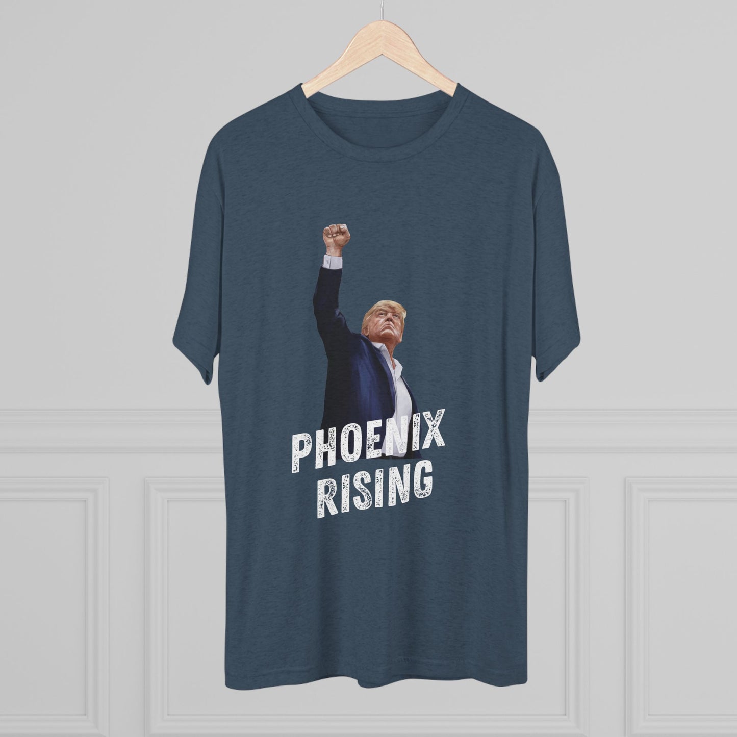 Donald Trump Shirt, Trump Shot Shirt, Trump Assassination Shirt, Trump 2024 T-Shirt, Unisex Tri-Blend Crew Tee, Phoenix Rising, Trump Rising