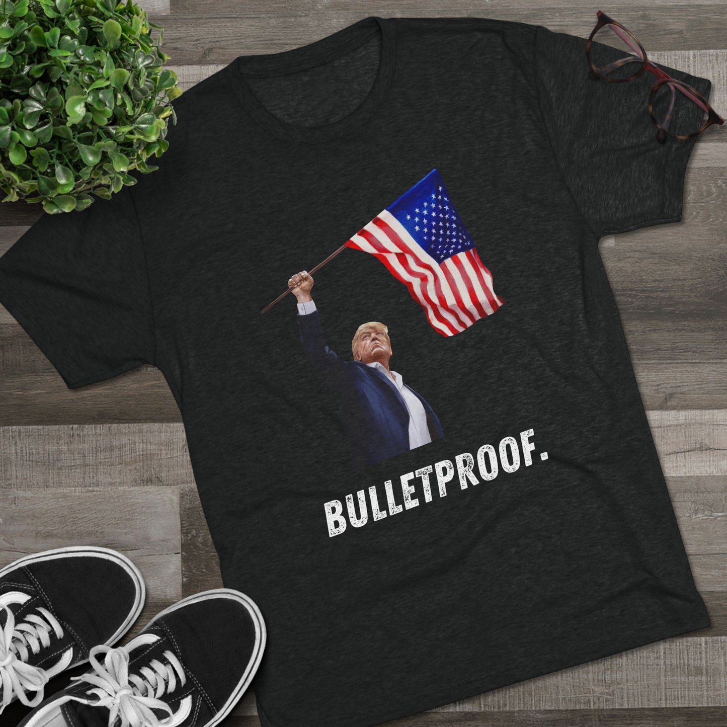 BULLETPROOF Donald Trump Flag Shirt, Trump Shot Shirt, Trump Assassination, Trump 2024 T-Shirt, Unisex Tri-Blend Crew Tee, President Trump