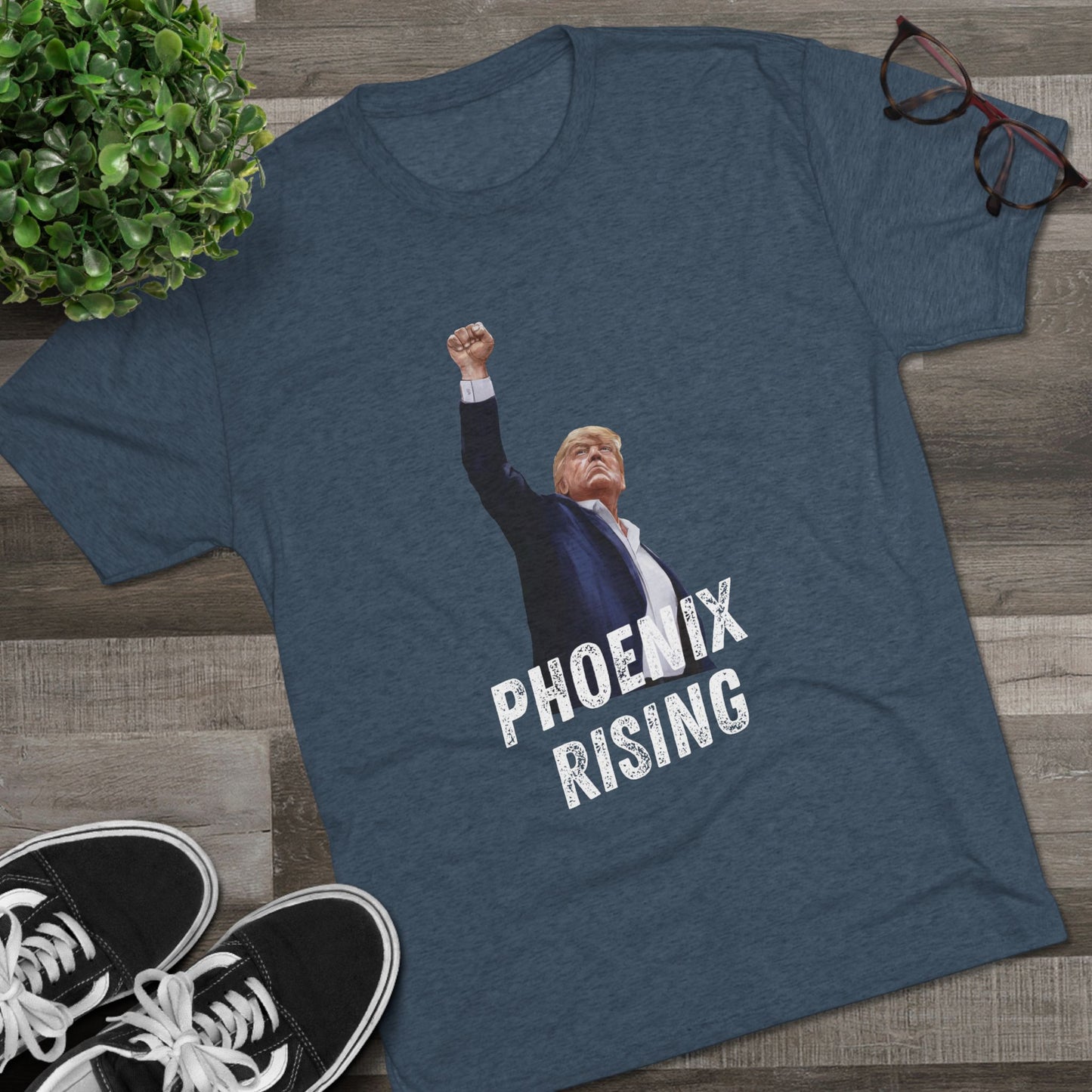 Donald Trump Shirt, Trump Shot Shirt, Trump Assassination Shirt, Trump 2024 T-Shirt, Unisex Tri-Blend Crew Tee, Phoenix Rising, Trump Rising