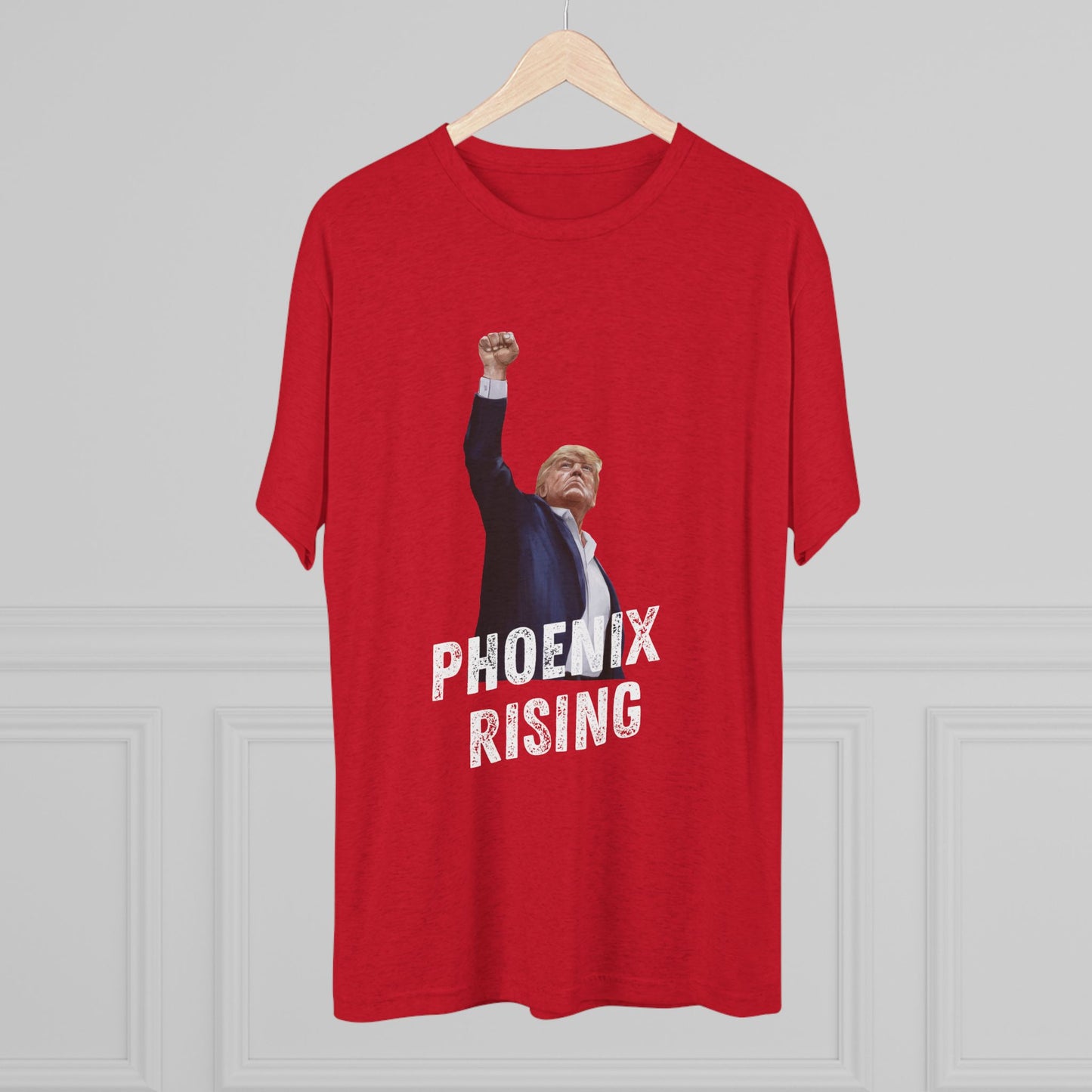 Donald Trump Shirt, Trump Shot Shirt, Trump Assassination Shirt, Trump 2024 T-Shirt, Unisex Tri-Blend Crew Tee, Phoenix Rising, Trump Rising