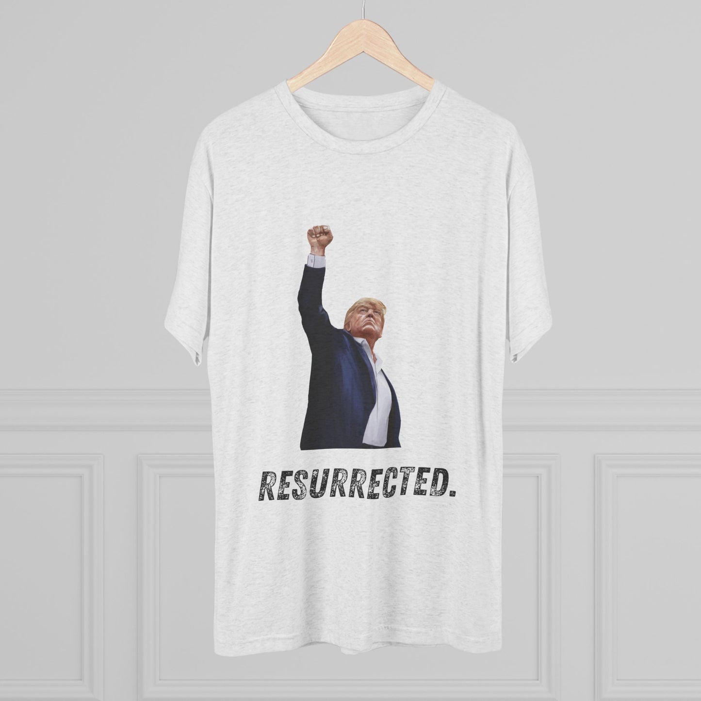 Resurrected Donald Trump Shirt, Trump Shot Shirt, Trump Assassination Shirt, Trump 2024 T-Shirt, Unisex Tri-Blend Crew Tee, President Trump