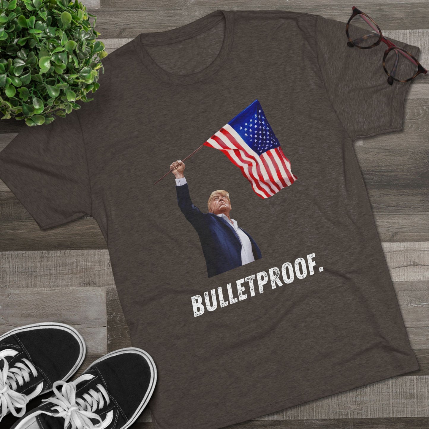 BULLETPROOF Donald Trump Flag Shirt, Trump Shot Shirt, Trump Assassination, Trump 2024 T-Shirt, Unisex Tri-Blend Crew Tee, President Trump