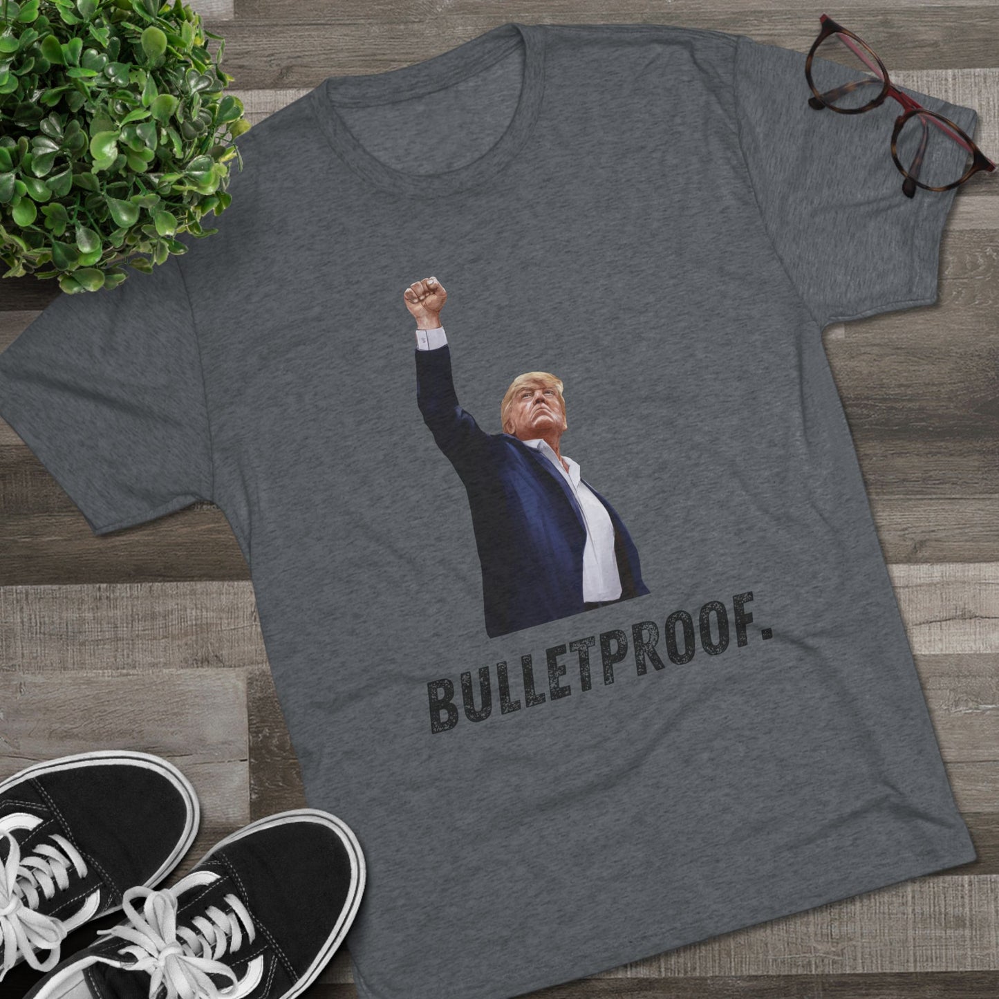 Bulletproof Donald Trump Shirt, Trump Shot Shirt, Trump Assassination Shirt, Trump 2024 T-Shirt, Unisex Tri-Blend Crew Tee, President Trump