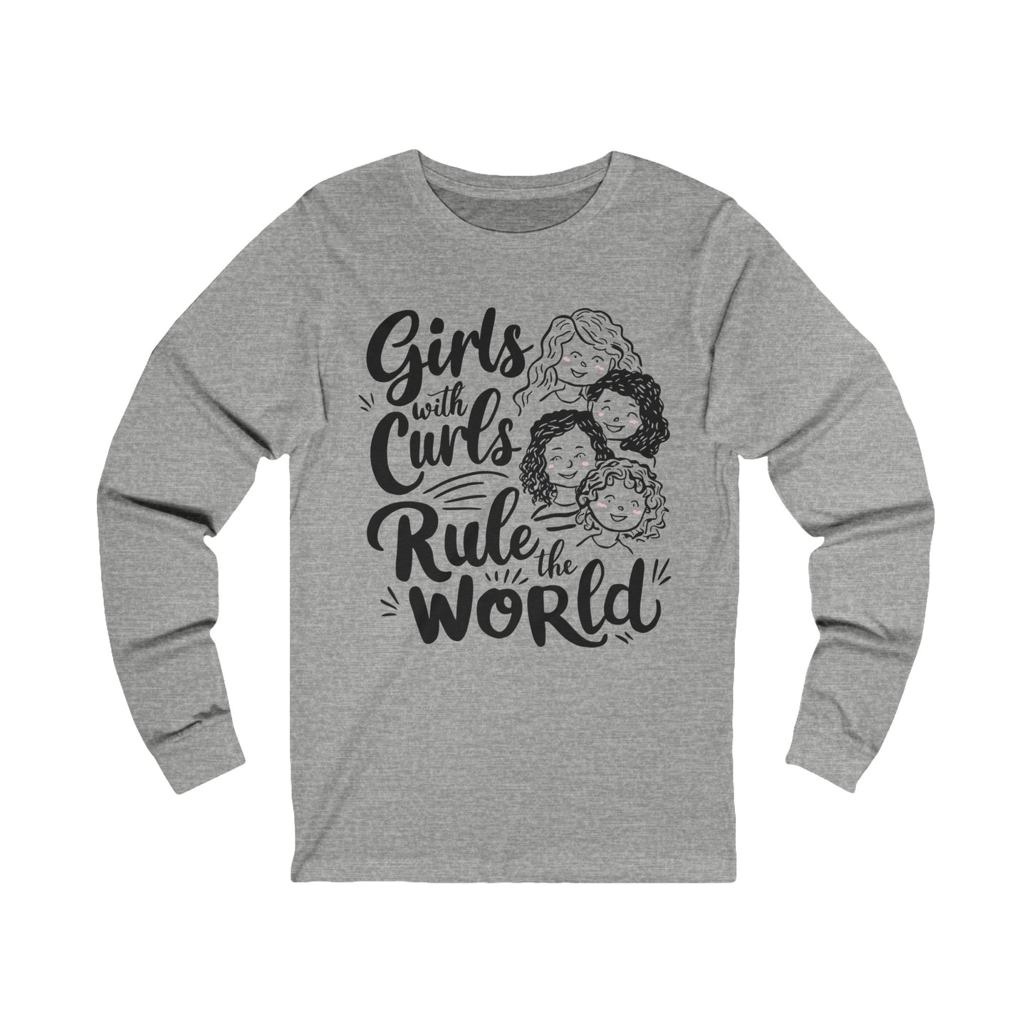 Girls with Curls Rule the World | Unisex Jersey Long Sleeve Tee | Curly Hair | Fun | New Design | 2024 | Sassy | Girl | Super | Summer
