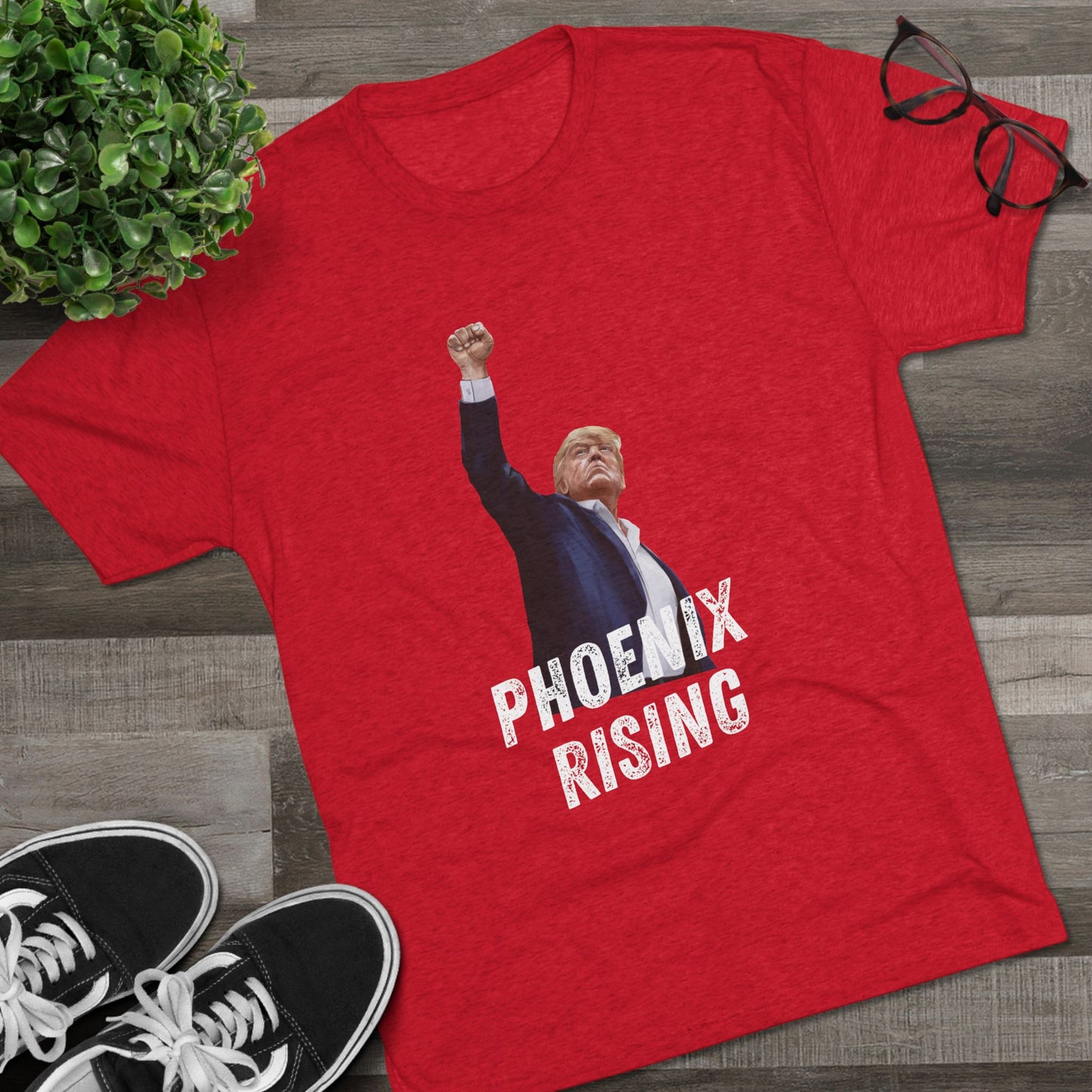 Donald Trump Shirt, Trump Shot Shirt, Trump Assassination Shirt, Trump 2024 T-Shirt, Unisex Tri-Blend Crew Tee, Phoenix Rising, Trump Rising