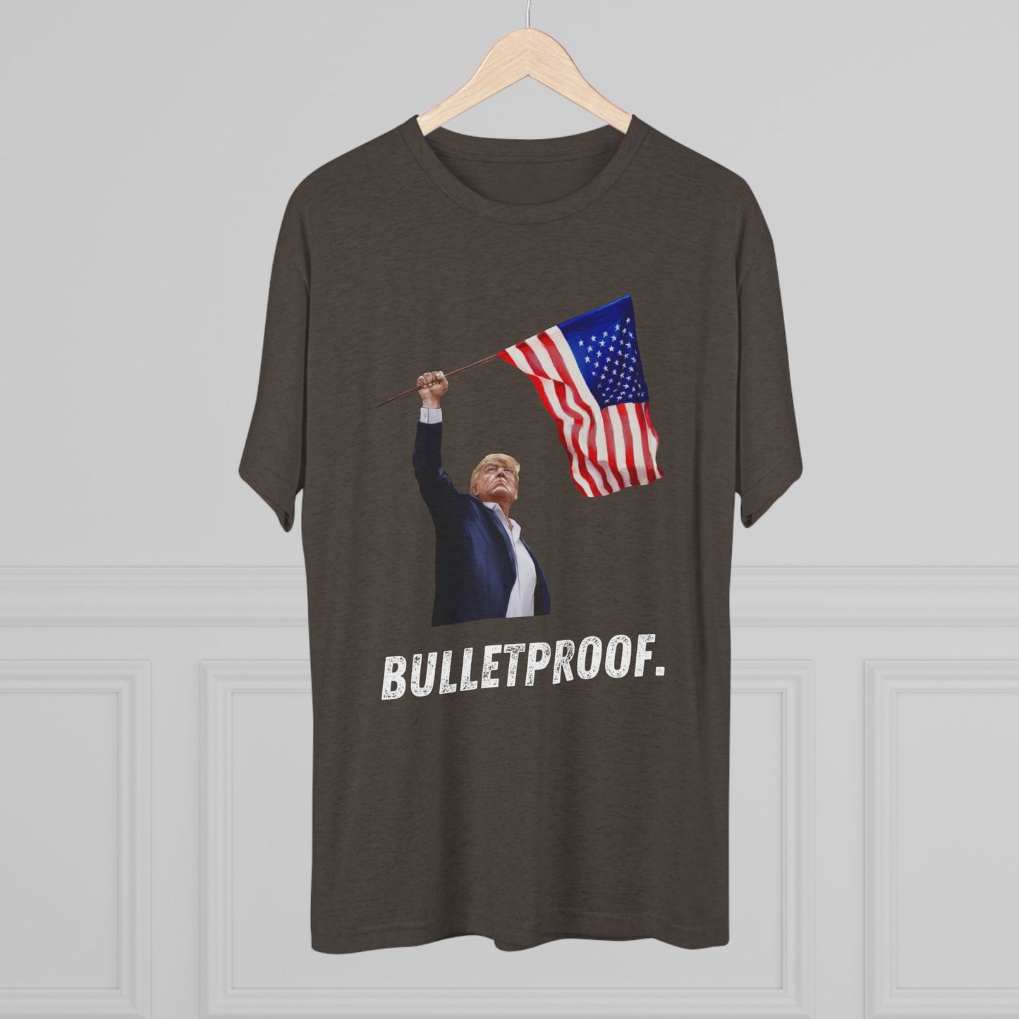 BULLETPROOF Donald Trump Flag Shirt, Trump Shot Shirt, Trump Assassination, Trump 2024 T-Shirt, Unisex Tri-Blend Crew Tee, President Trump