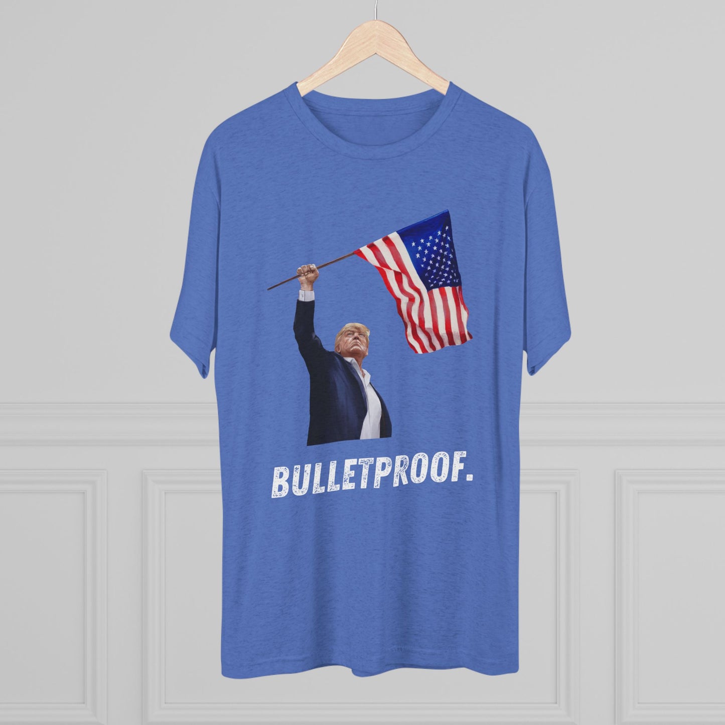 BULLETPROOF Donald Trump Flag Shirt, Trump Shot Shirt, Trump Assassination, Trump 2024 T-Shirt, Unisex Tri-Blend Crew Tee, President Trump