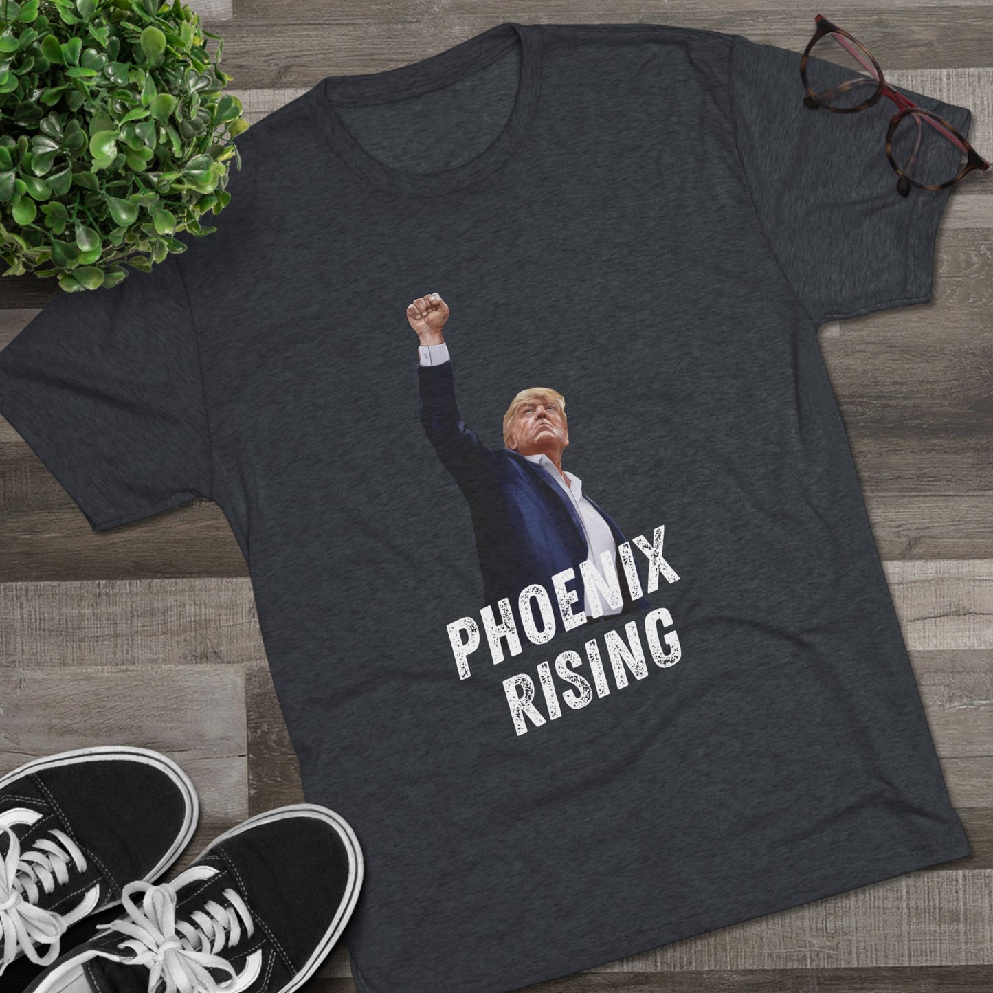 Donald Trump Shirt, Trump Shot Shirt, Trump Assassination Shirt, Trump 2024 T-Shirt, Unisex Tri-Blend Crew Tee, Phoenix Rising, Trump Rising