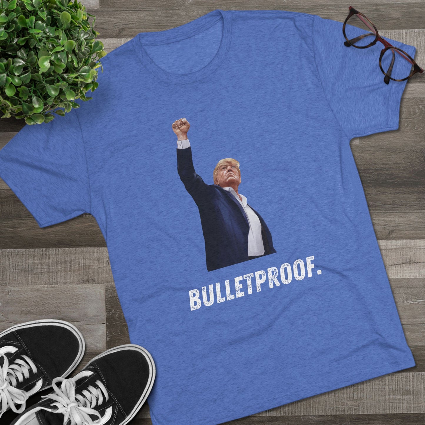 Bulletproof Donald Trump Shirt, Trump Shot Shirt, Trump Assassination Shirt, Trump 2024 T-Shirt, Unisex Tri-Blend Crew Tee, President Trump