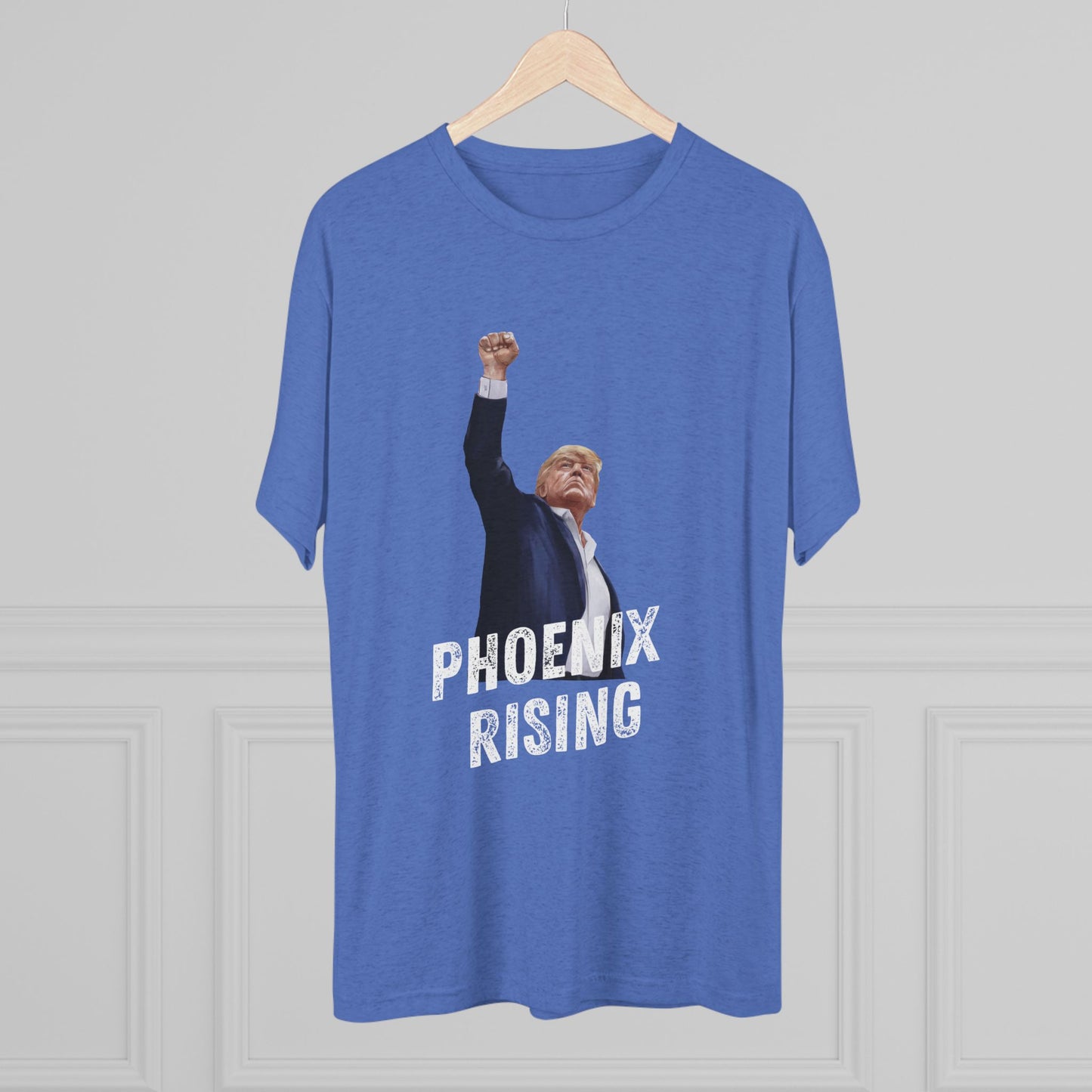Donald Trump Shirt, Trump Shot Shirt, Trump Assassination Shirt, Trump 2024 T-Shirt, Unisex Tri-Blend Crew Tee, Phoenix Rising, Trump Rising