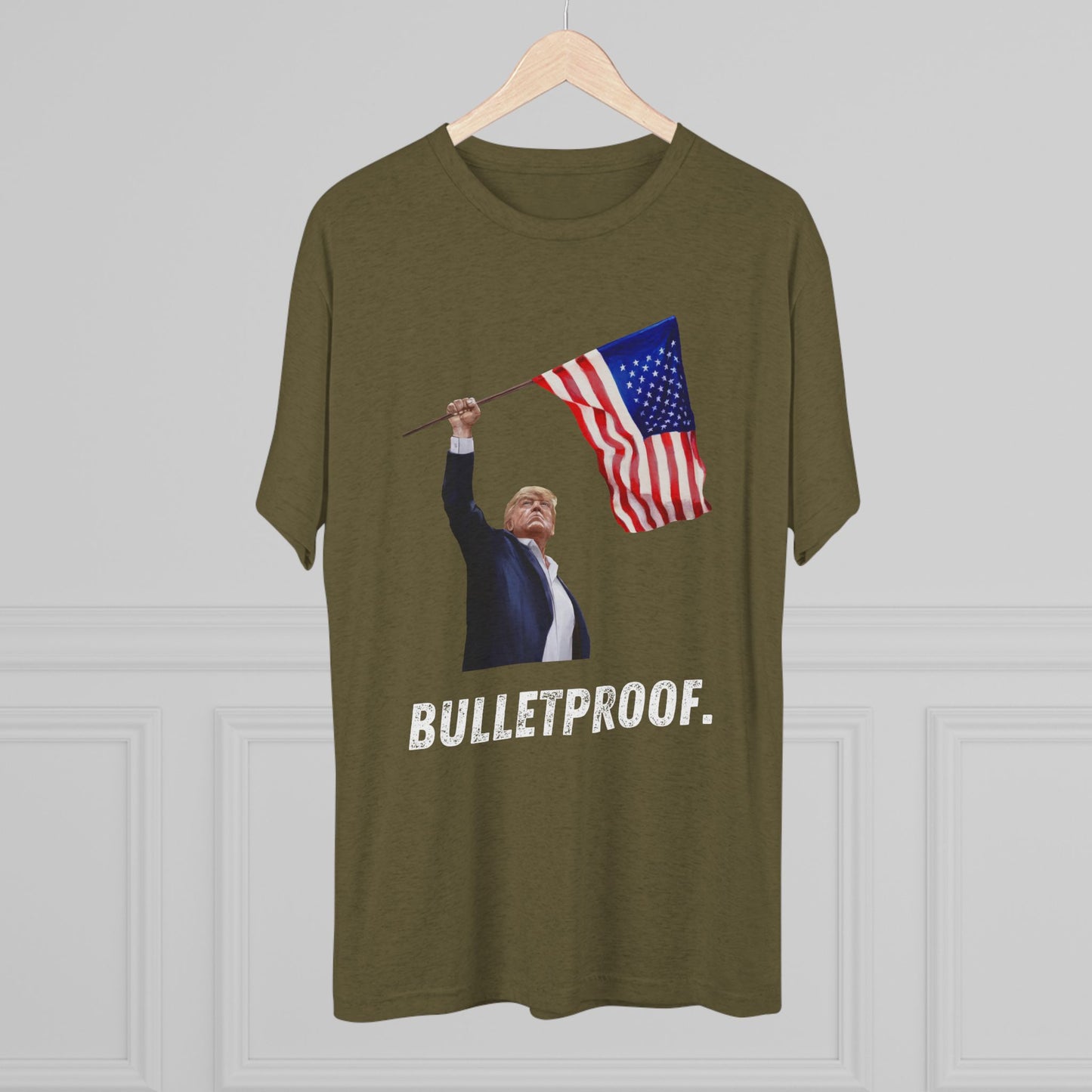 BULLETPROOF Donald Trump Flag Shirt, Trump Shot Shirt, Trump Assassination, Trump 2024 T-Shirt, Unisex Tri-Blend Crew Tee, President Trump