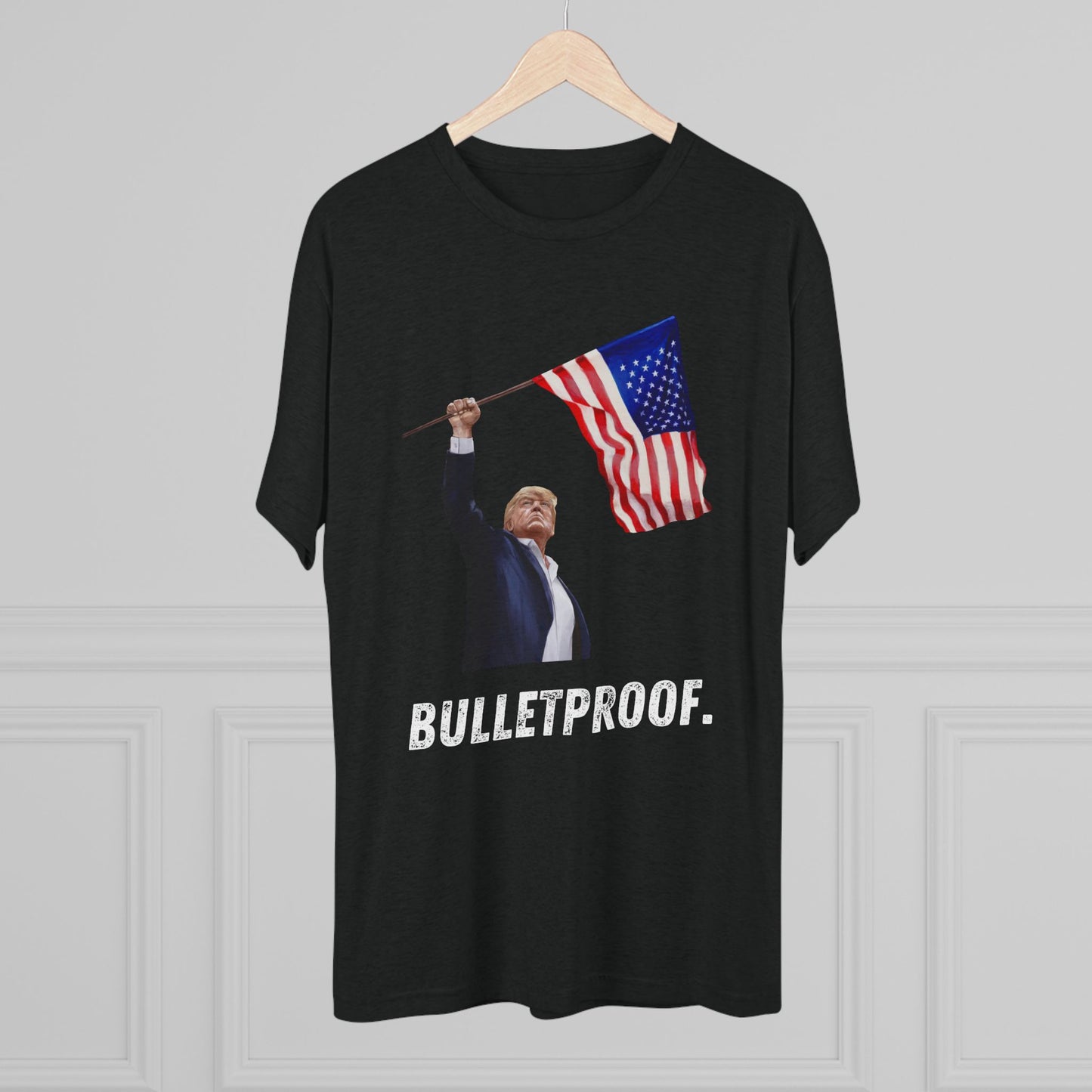 BULLETPROOF Donald Trump Flag Shirt, Trump Shot Shirt, Trump Assassination, Trump 2024 T-Shirt, Unisex Tri-Blend Crew Tee, President Trump