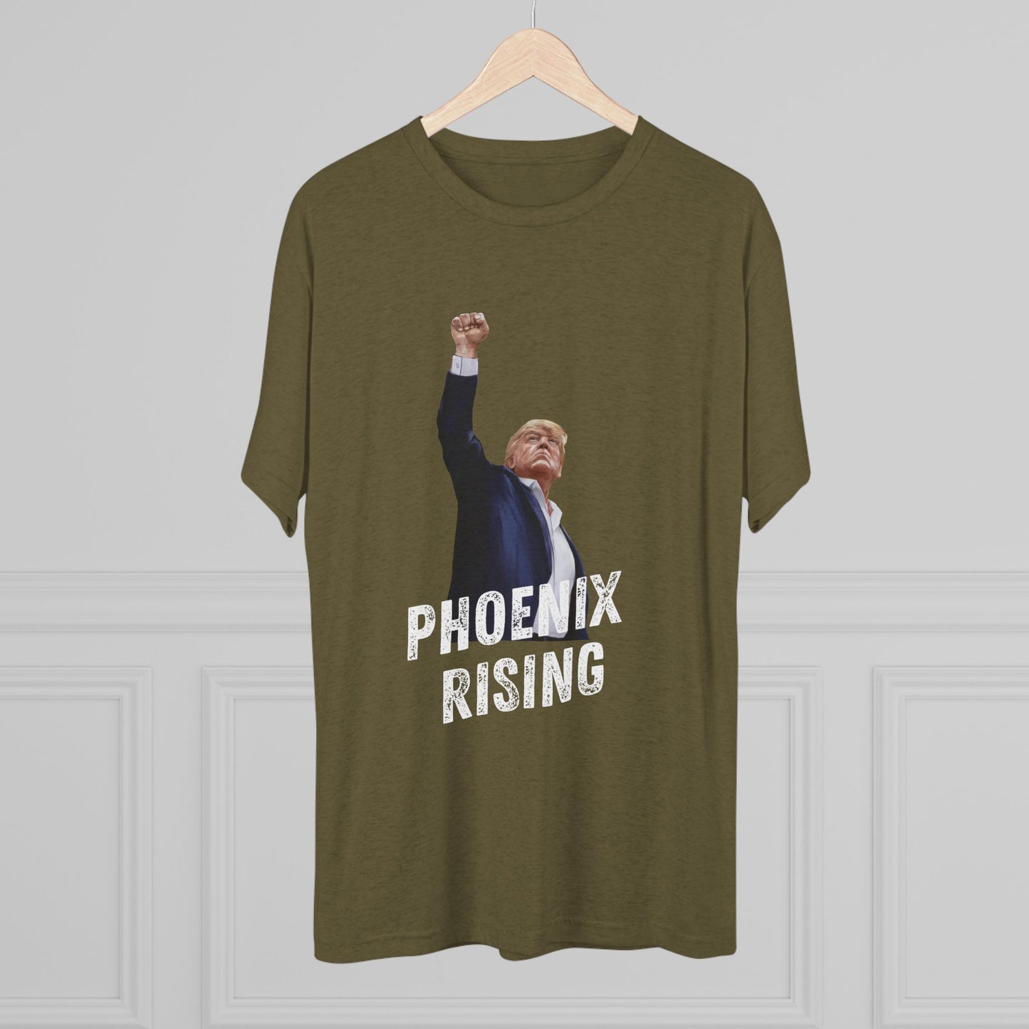 Donald Trump Shirt, Trump Shot Shirt, Trump Assassination Shirt, Trump 2024 T-Shirt, Unisex Tri-Blend Crew Tee, Phoenix Rising, Trump Rising