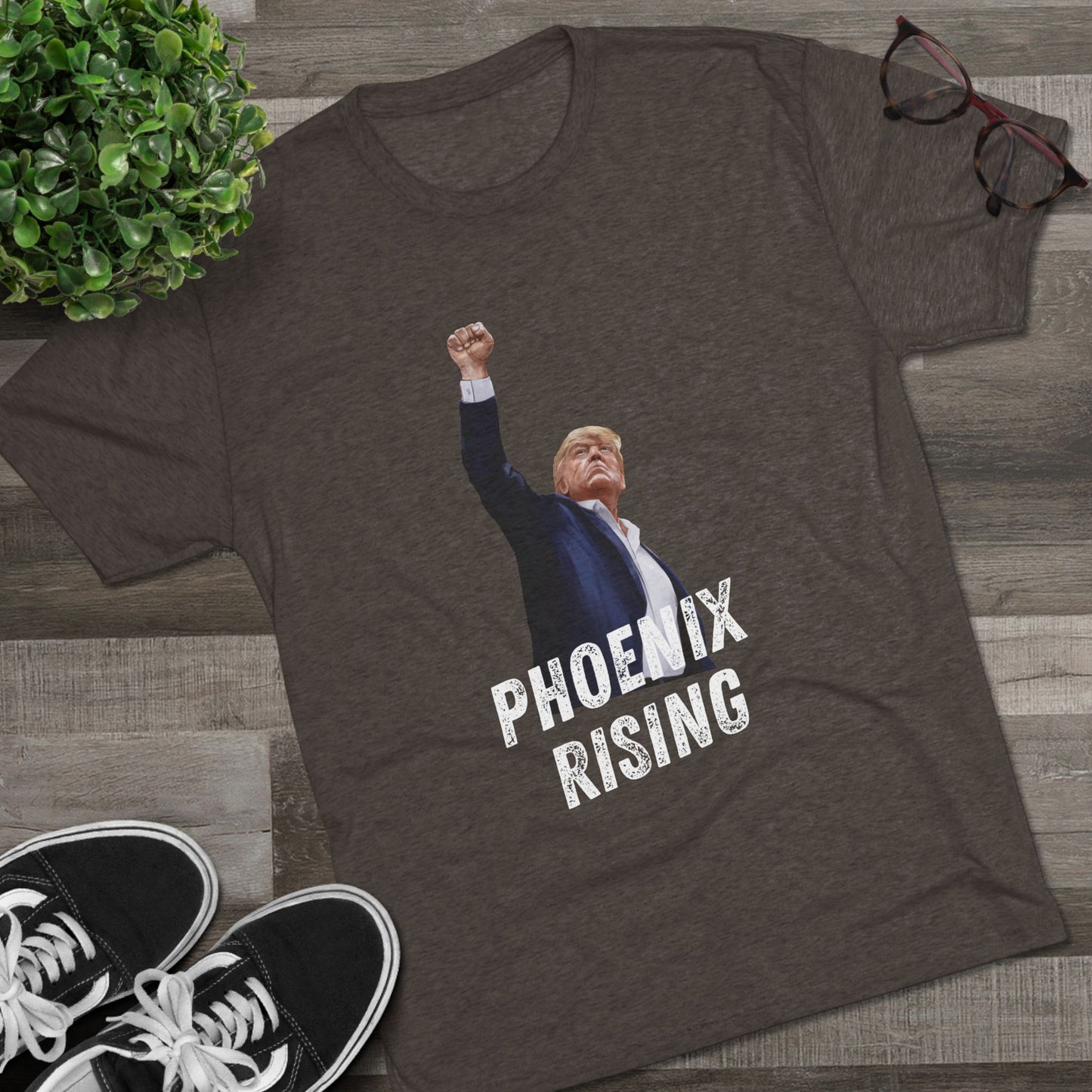 Donald Trump Shirt, Trump Shot Shirt, Trump Assassination Shirt, Trump 2024 T-Shirt, Unisex Tri-Blend Crew Tee, Phoenix Rising, Trump Rising