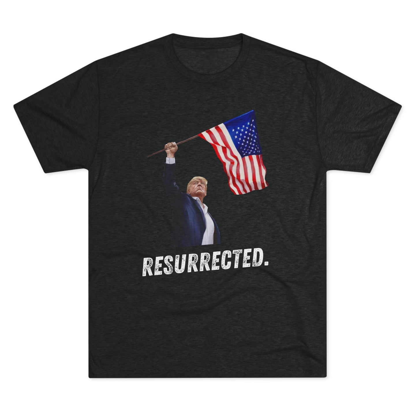 RESURRECTED. Donald Trump Flag Shirt, Trump Shot Shirt, Trump Assassination, Trump 2024 T-Shirt, Unisex Tri-Blend Crew Tee, President Trump