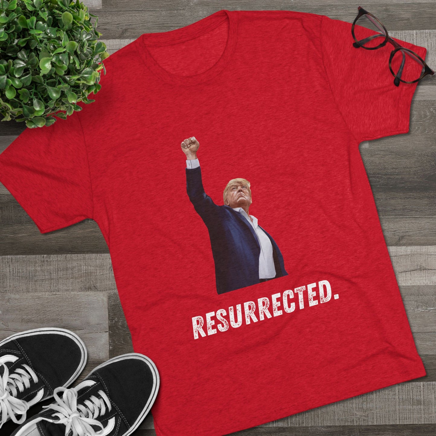Resurrected Donald Trump Shirt, Trump Shot Shirt, Trump Assassination Shirt, Trump 2024 T-Shirt, Unisex Tri-Blend Crew Tee, President Trump