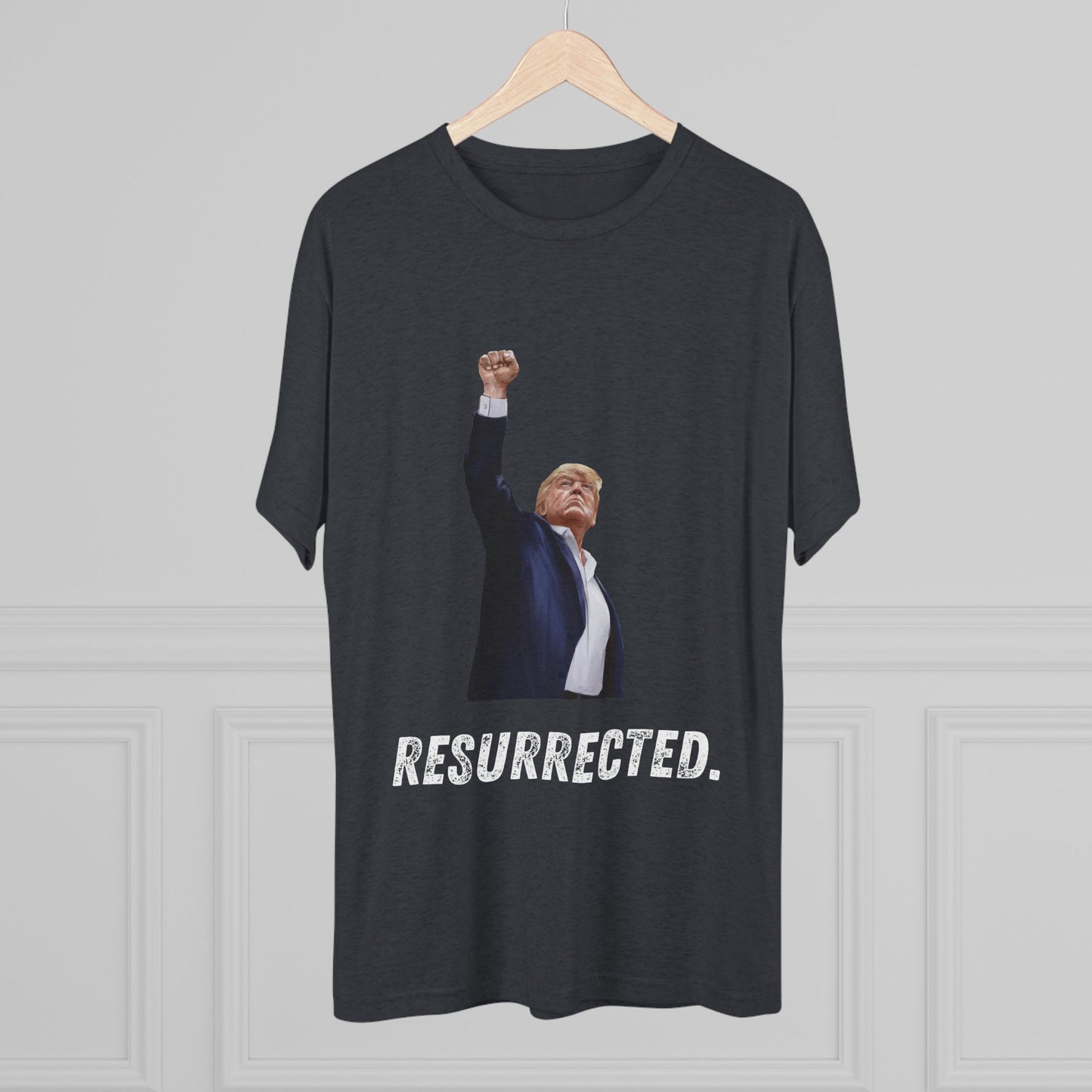 Resurrected Donald Trump Shirt, Trump Shot Shirt, Trump Assassination Shirt, Trump 2024 T-Shirt, Unisex Tri-Blend Crew Tee, President Trump