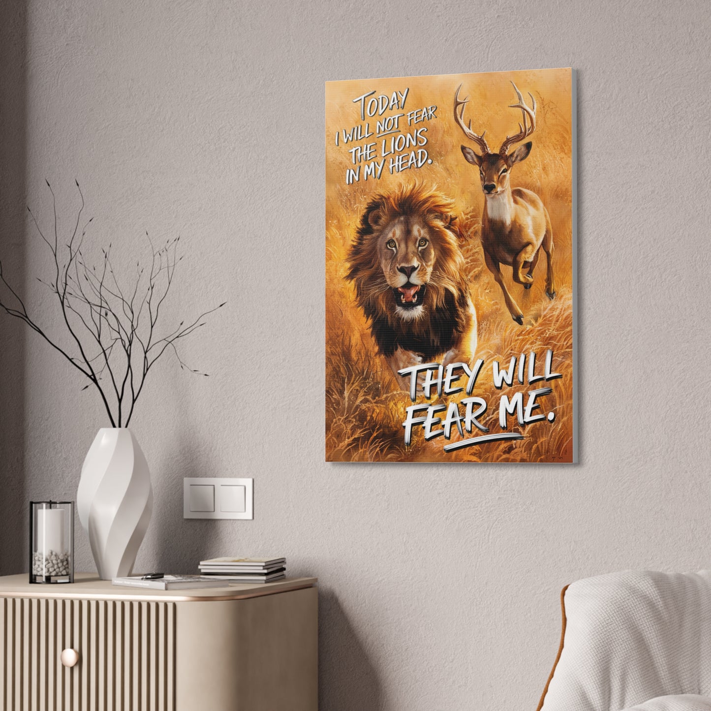Scaredy Cat Lion | Canvas Print | New | 2024 | Summer | Birthday Gift | Courage | Bold | Strong | Fearless | Power | No Fear