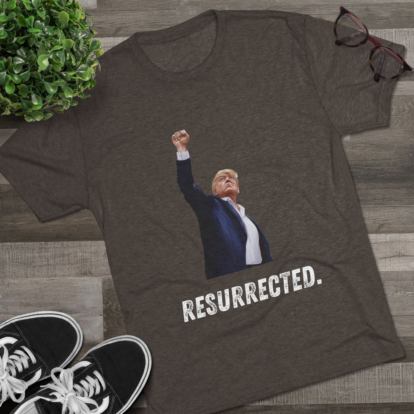 Resurrected Donald Trump Shirt, Trump Shot Shirt, Trump Assassination Shirt, Trump 2024 T-Shirt, Unisex Tri-Blend Crew Tee, President Trump