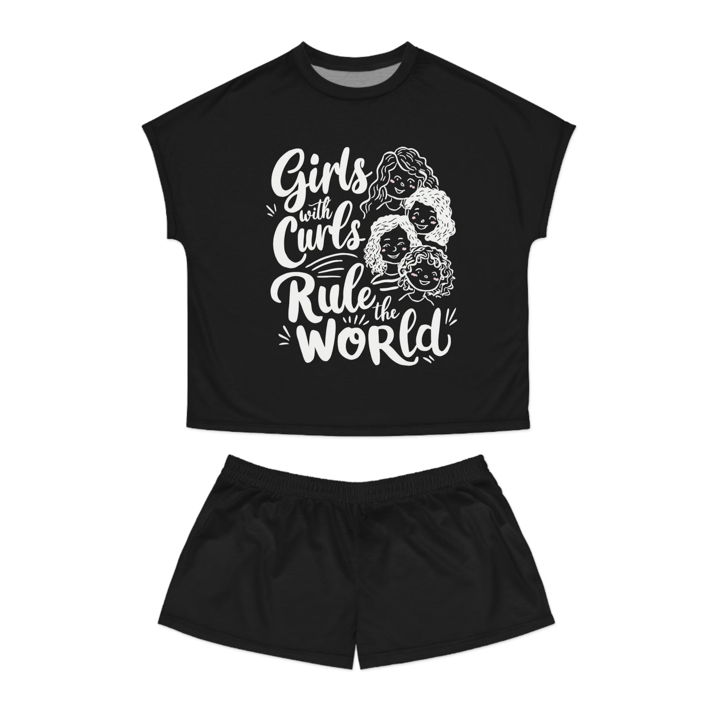 Girls with Curls Rule the World | Women's Short Pajama Set | Curly Hair | Fun | New Design | 2024 | Sassy | Girl | Super | Summer | Funny