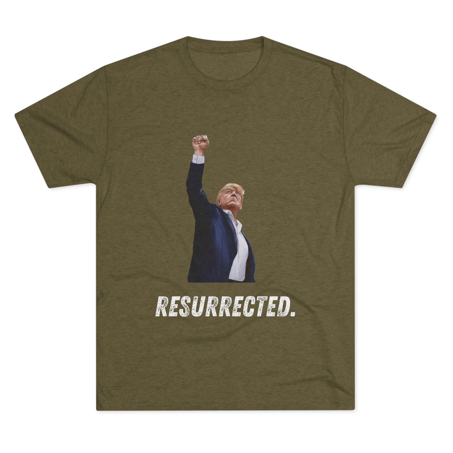 Resurrected Donald Trump Shirt, Trump Shot Shirt, Trump Assassination Shirt, Trump 2024 T-Shirt, Unisex Tri-Blend Crew Tee, President Trump