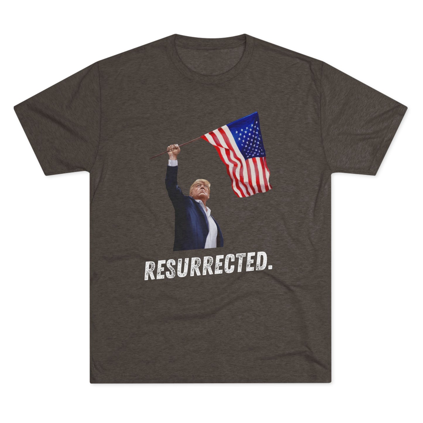 RESURRECTED. Donald Trump Flag Shirt, Trump Shot Shirt, Trump Assassination, Trump 2024 T-Shirt, Unisex Tri-Blend Crew Tee, President Trump