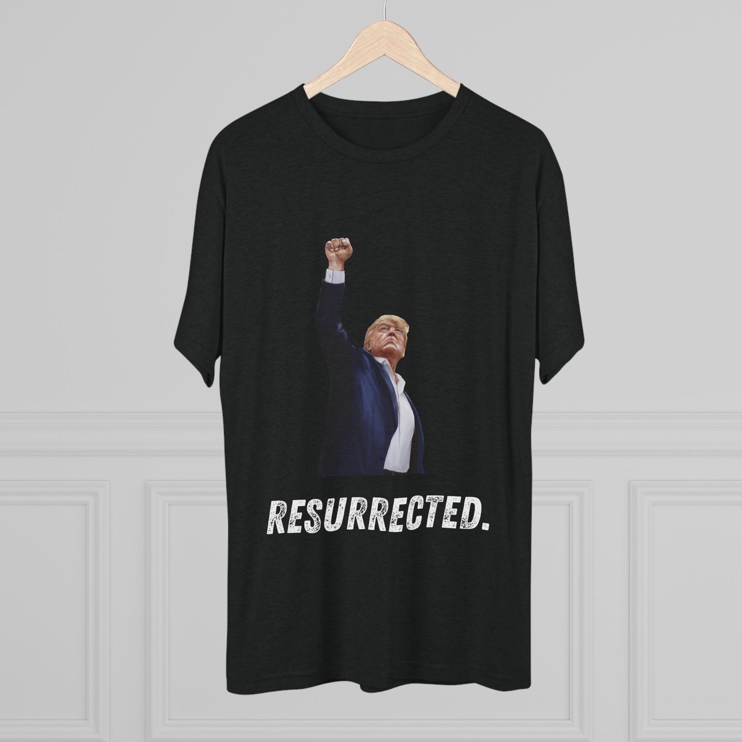 Resurrected Donald Trump Shirt, Trump Shot Shirt, Trump Assassination Shirt, Trump 2024 T-Shirt, Unisex Tri-Blend Crew Tee, President Trump