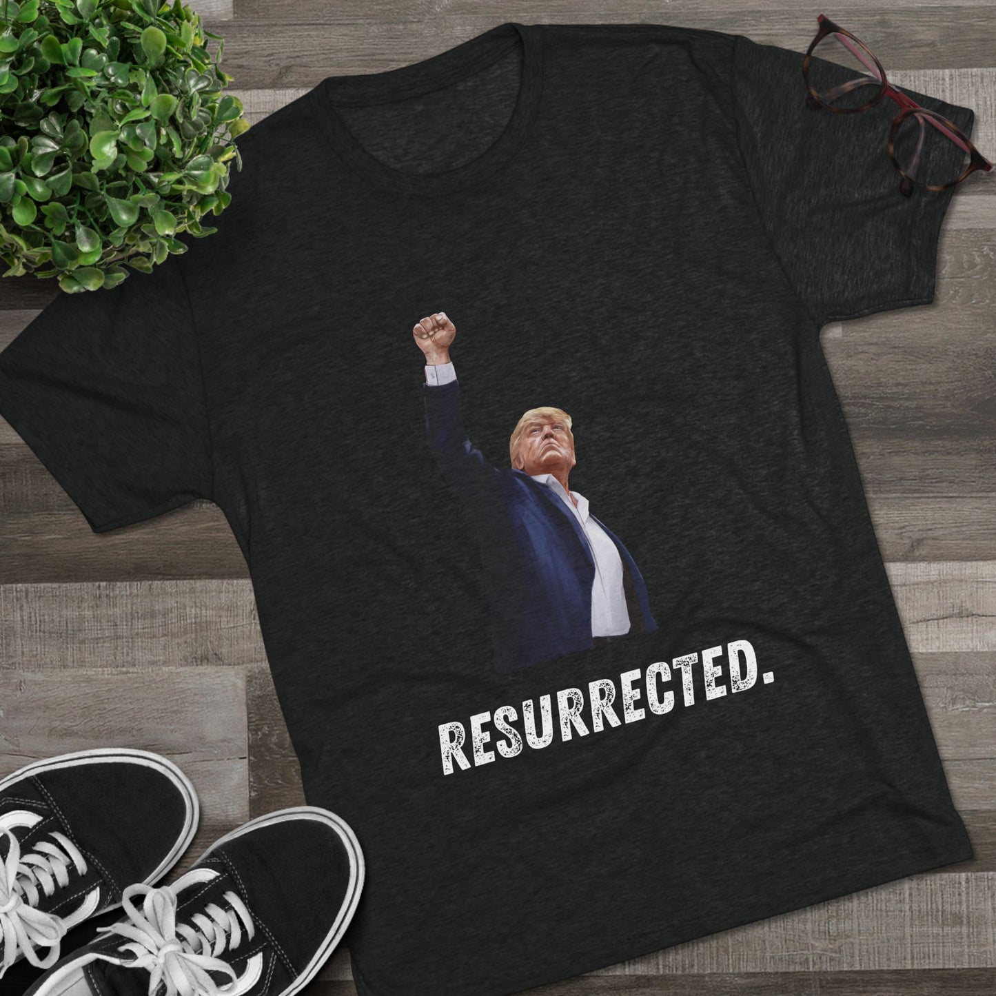 Resurrected Donald Trump Shirt, Trump Shot Shirt, Trump Assassination Shirt, Trump 2024 T-Shirt, Unisex Tri-Blend Crew Tee, President Trump