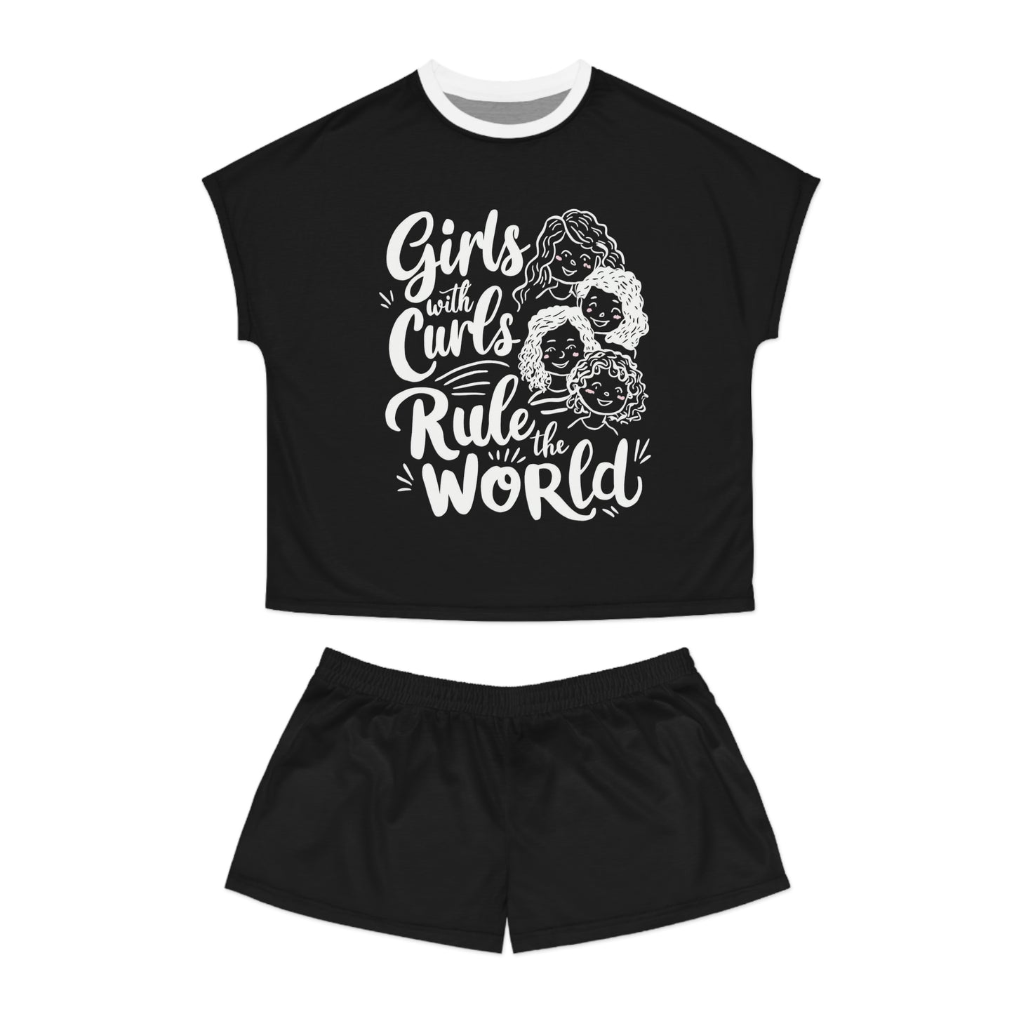 Girls with Curls Rule the World | Women's Short Pajama Set | Curly Hair | Fun | New Design | 2024 | Sassy | Girl | Super | Summer | Funny