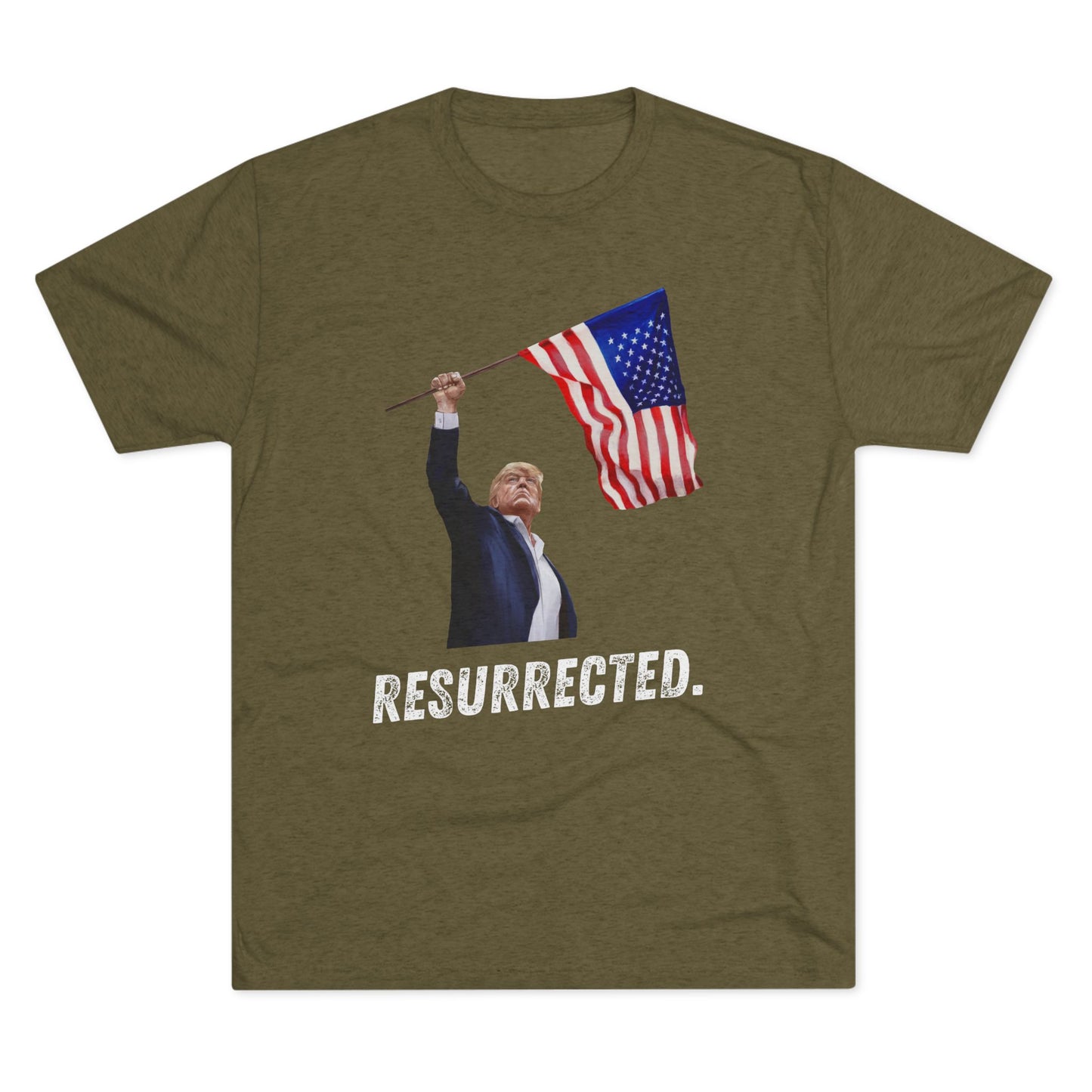 RESURRECTED. Donald Trump Flag Shirt, Trump Shot Shirt, Trump Assassination, Trump 2024 T-Shirt, Unisex Tri-Blend Crew Tee, President Trump
